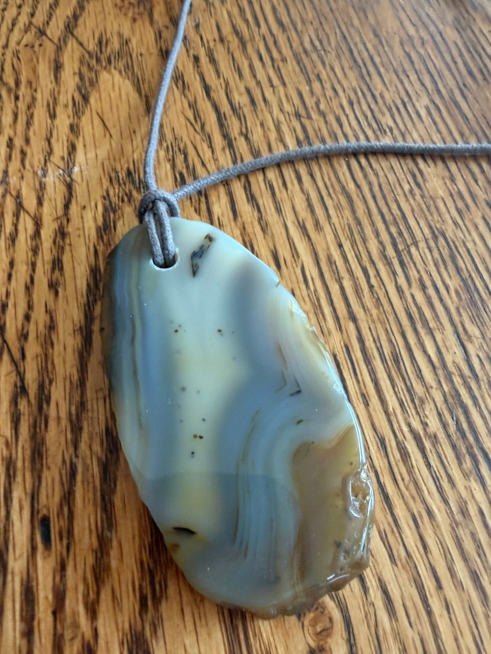 Handcrafted Agate Stone Pendant Necklace in Green-Gray Chunky Statement Organic